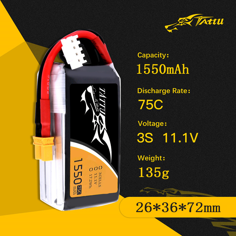 TATTU 3S 11.1V 1550mAh 75C LiP - Drone Battery Li-Ion review and price